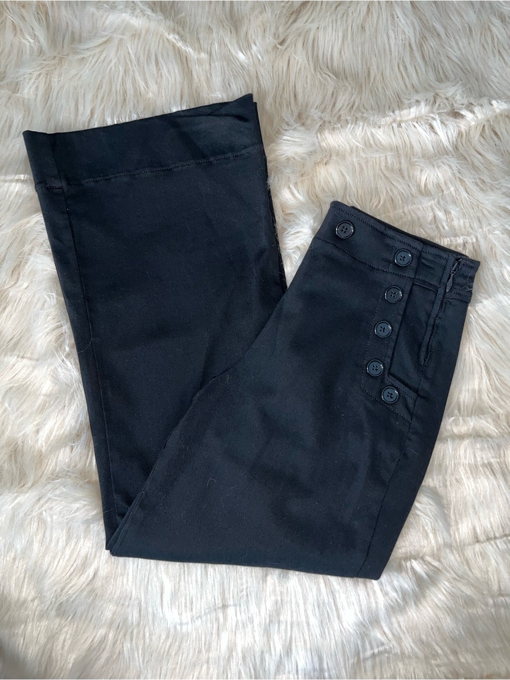 Level 99 Black Sailor Button Cropped Wide Leg Trousers Hi Rise | Classic Neutral - Picture 4 of 9